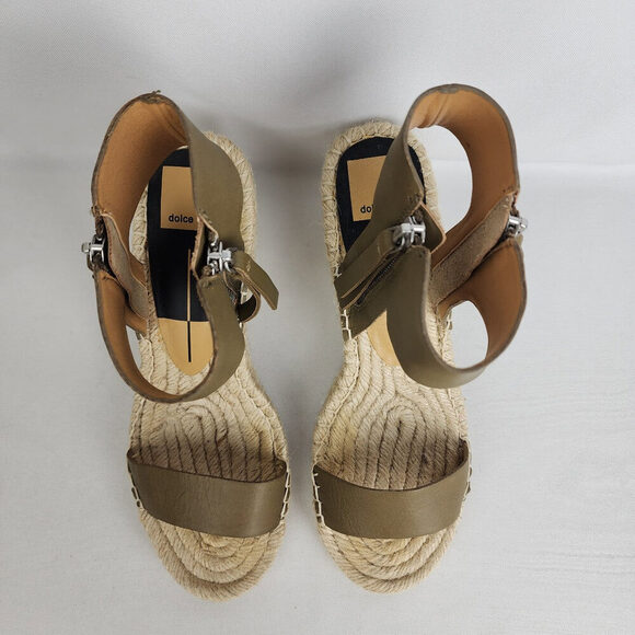 Dolce Vita Espadrille Wedges Olive Leather Sandals Size 7 - Picture 4 of 8